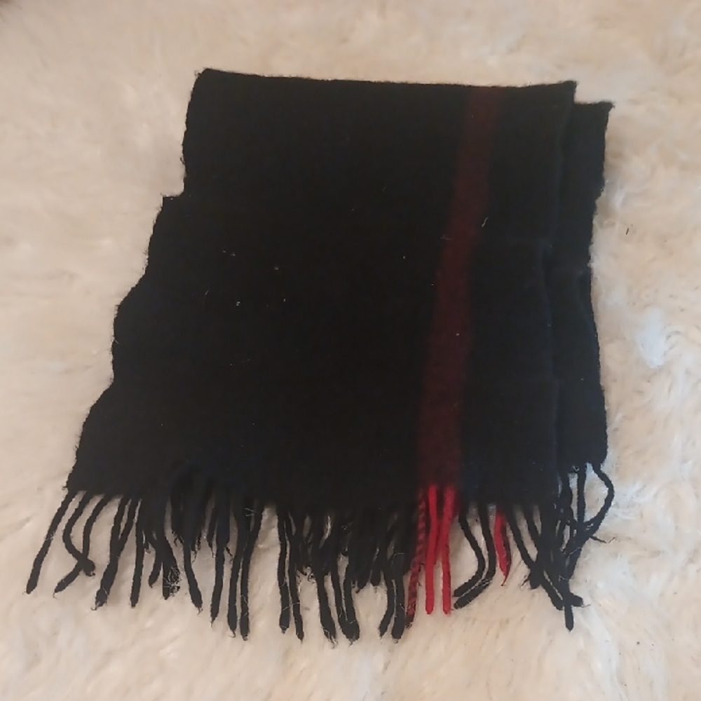 100% Cashmere Black Scarf with Red Stripe